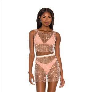Mesh Pearl Top & Skirt Set